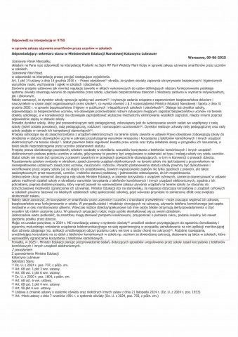 Odpowiedź na interpelację nr 9750